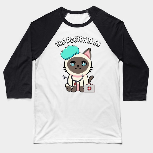 Cute white cat is a doctor Baseball T-Shirt by Pet Station